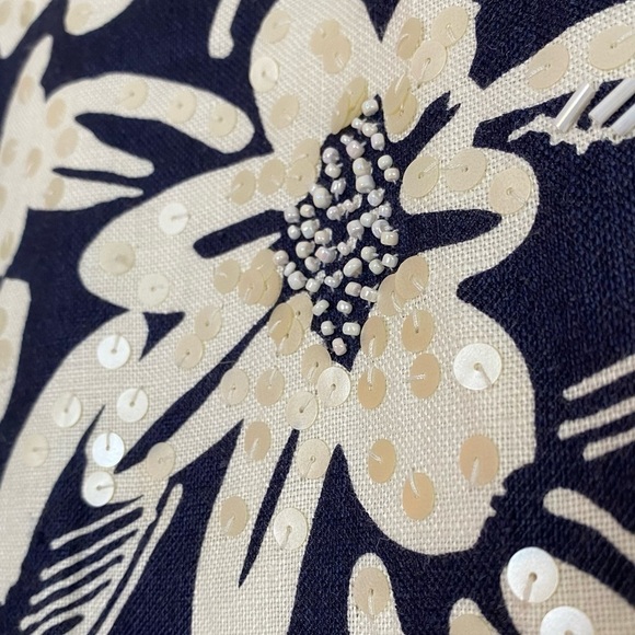 Vintage BILL BLASS Womans Linen Shift Short Sleeve Dress Sequined Beaded 12 - Picture 6 of 15